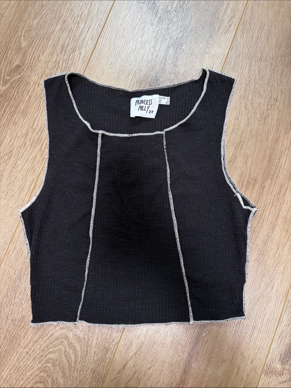 Princess Polly Black Cropped Tank with Contrast Stitching